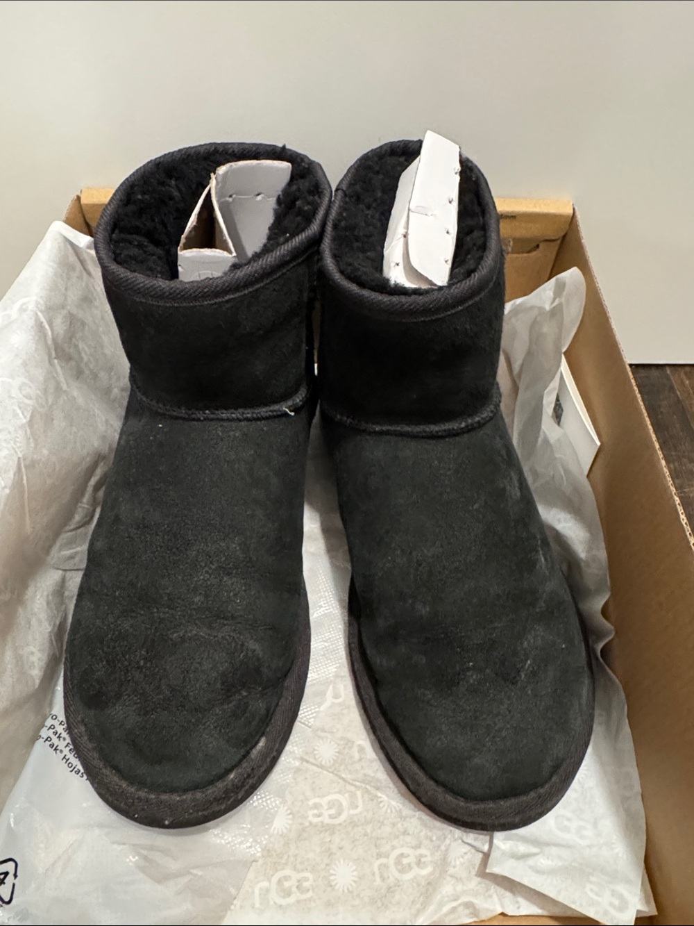 UGG Black Short Suede Shearling Boots